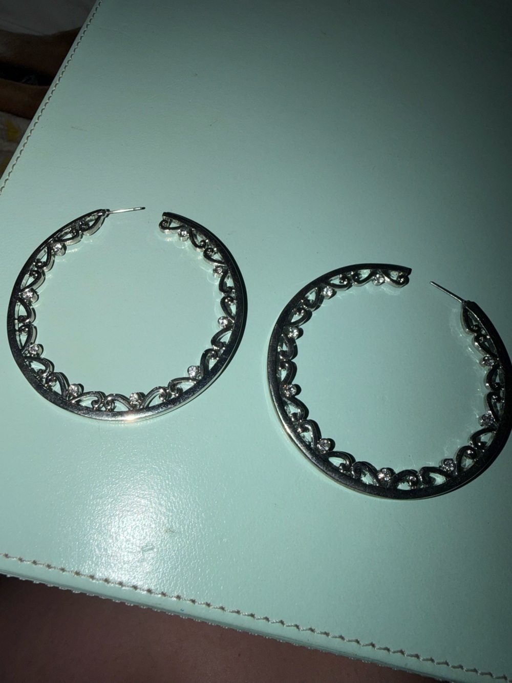 Macy's Silver Hoop Earrings with Crystal Accents